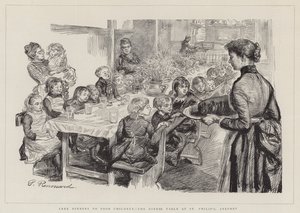 Jantares grátis para crianças pobres, a mesa de jantar em St Philip&39;s, Stepney
